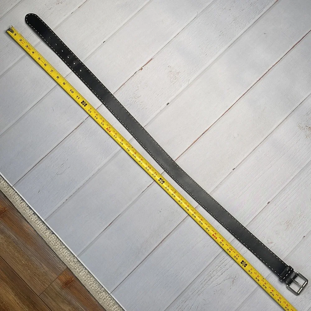 Anne Klein L Belt Black Exposed Stitching Large Ladies Leather Silver Hardware - Picture 8 of 13